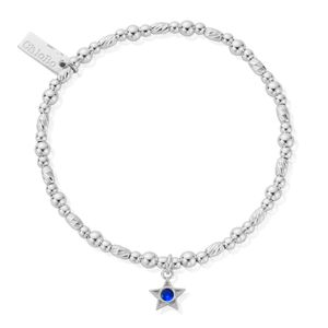 Silver September Sapphire CZ Birthstone Star Bracelet