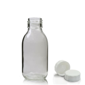 100ml Clear Glass Medicine Bottle With Polycone Cap - White