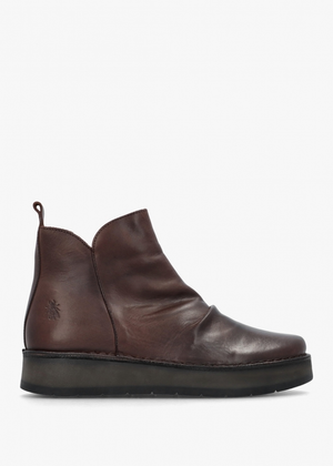 Ruji Dark Brown Leather Shaped Topline Ankle Boots