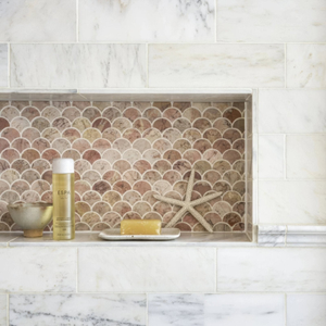 Aegean Pink Scallop Marble Mosaic Wall & Floor Tile 29.7x25.7cm
