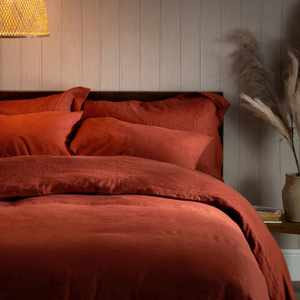 Burnt Orange French Linen Bed Set with 40cm Deep Fitted Sheet