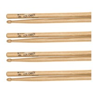 Los Cabos 5B Intense Red Hickory Wood Tip Drumsticks, 4 Pair Pack