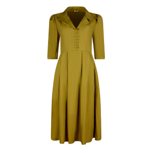 Constance Cotton Coat Collar Midi Dress – Olive (M)