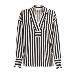 Relaxed Blouse , Drop Shoulders And V-Notch Neckline - Striped (S)