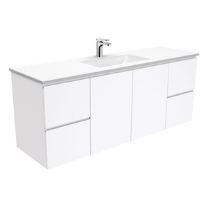 Vanessa 1500 Poly-Marble Moulded Basin-Top, Single Bowl + Fingerpull Gloss White Cabinet Wall-Hung 1 Tap Hole [197824]