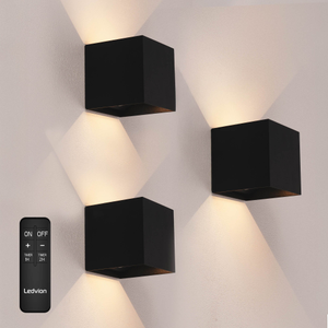 3x LED Wandleuchte USB-C Aufladbar - 2W - 150 Lumen - 2700K - IP44 - Kabellos - 1300 mAh Akku - Aluminium - Schwarz
