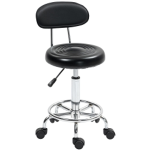 HOMCOM Taburete Giratorio con Respaldo y Ruedas Silla Ajustable para Salones de Belleza Estudio de Tatuajes 32x40x70-86cm Negro