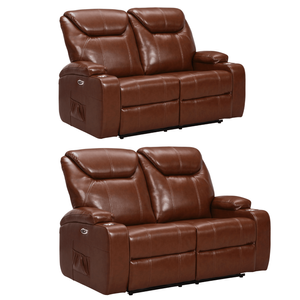 Cinema Tan Electric 2+2 Leather Recliner Sofa Set  With Two Cup Holders