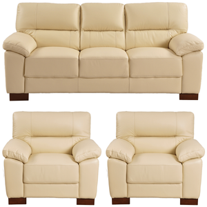 Dalmore Genuine Leather Cream 3+1+1 Seater Sofa Set