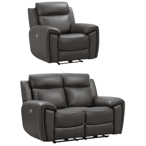 Annecy Grey Leather Electric Recliner 2+1 Sofa Set