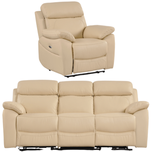 Dandrea Genuine Leather Cream Electric Recliner 3+1 Seater Sofa Set