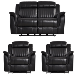 Cidliano Genuine Leather Black Electric Recliner 2+1+1 Seater Sofa Set