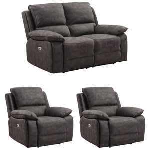 Maple Grey Suede Fabric Electric Recliner 2+1+1 Seater Sofa