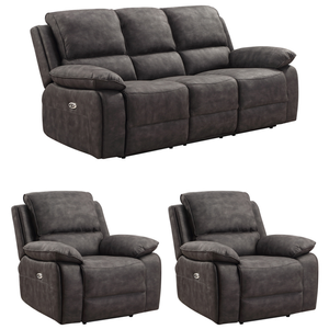 Maple Grey Suede Fabric Electric Recliner 3+1+1 Seater Sofa