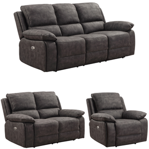 Maple Grey Suede Fabric Electric Recliner 3+2+1 Seater Sofa