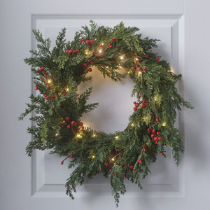 45cm Weihnachtskranz rote Beeren mit Beleuchtung