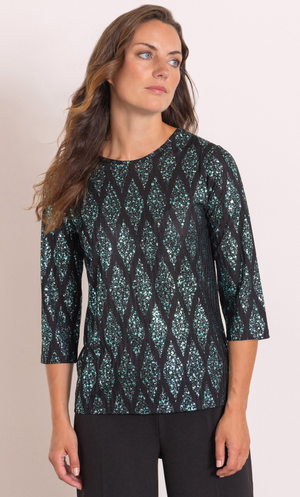 Anna Rose Diamond Shimmer Top - Multi Peacock
