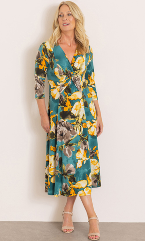 Anna Rose Printed Jersey Dress - Teal Multi