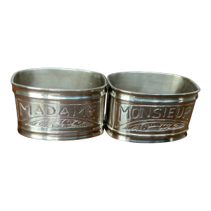 1940s Monsieur and Madame Silver Plated Napkin Rings- a Pair