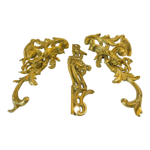Large Vintage Mid-Century Solid Brass Decorative Shelf Brackets - 3 Piece Set