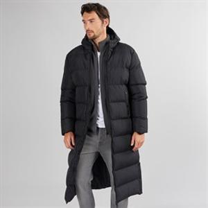 Onfire Mens Maxi Length Hooded Puffer Coat Black