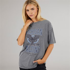 Brave Soul Womens Oversized Graphic T-Shirt Silver Grey Acid Wash