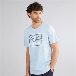 Hurley Mens Sea Waves Graphic T-Shirt Baby Blue