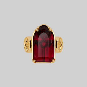 ALTAR. Gothic Arch Red Glass Ring - Gold