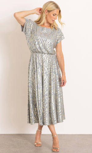 Shimmer Animal Print Midi Dress - Silver