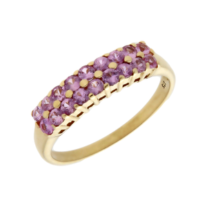 Pre-Owned 9ct Yellow Gold Pink Topaz 2 Row Dress Ring