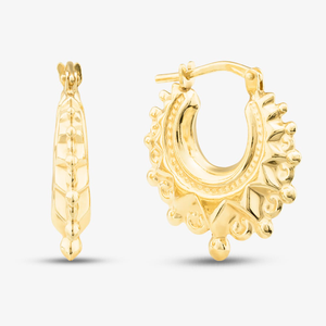 Silver Gold Plated Fancy Patterned Creole Hoop Earrings S3004