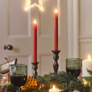 2 Red LED Taper Candles With Remote Control