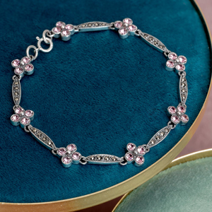 Signature Silver Marcasite & Pink CZ Flower Bracelet