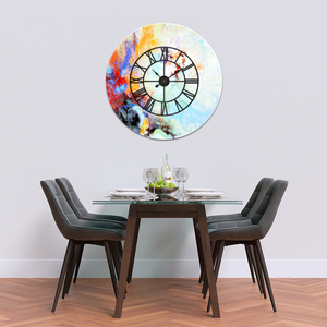 Glass Clock With Skeleton Frame in Abstract Sky - 50cm Wide