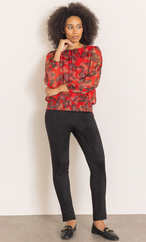 Suedette Slim Leg Pull On Trousers - Black