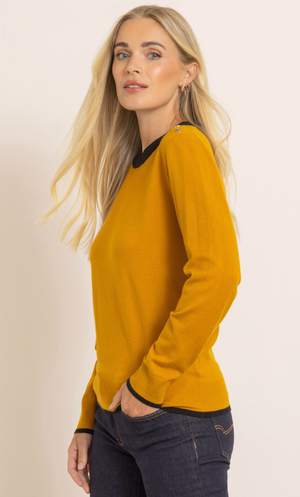 Long Sleeve Lightweight Knitted Top - Ochre/Black