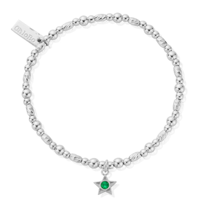 Silver May Emerald CZ Birthstone Star Bracelet