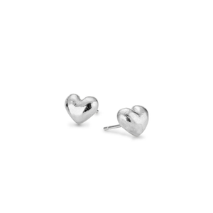 Chunky Puffy Heart Solid Sterling Silver Stud Earrings