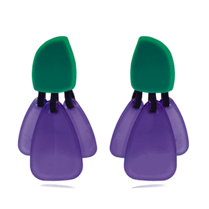 Patrizia Green Resin Pierced Top Earrings With Amethst Resin Drops