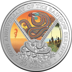 Ra Mint - 2025 20c 50th Anniv. The Rainbow Serpent Coloured Uncirc. Coin w/Card
