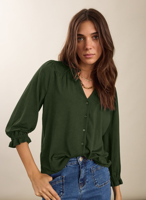 Annie Ruffle Collar Blouse - UK 10 | EU 38 | US 06 / Khaki