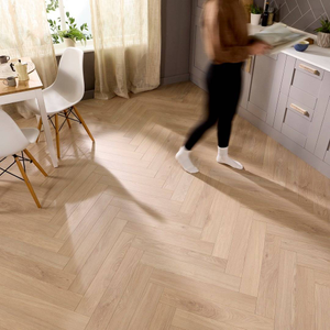 Embrace Herringbone Laminate Flooring Arctic Beige 14mm Built-in Underlay