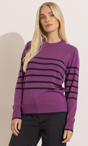 Stripe Long Sleeve Jumper - Berry/Black