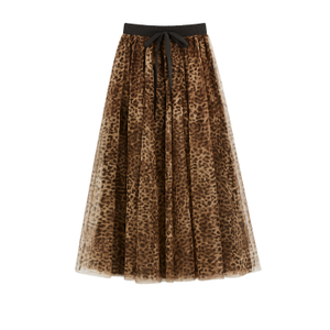 Yumi Brown Leopard Mesh Tulle Skirt (S)