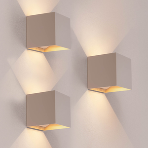 3x USB Rechargeable Wall Lights with Sensor - Wireless - Beige - Warm White - 4400 mAh Battery - Up Down Light - Modern - Square - Indoor & Outdoor Use
