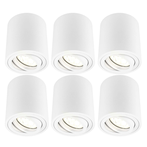 6x Dimmbare LED Aufbaustrahler - ø80mm - Rund - Weiß - 3W - 2700K - Kippbar - IP20