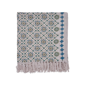 Country Tiles Throw, Creme/Green