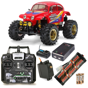 Tamiya Monster Beetle 2015 Kit Ready to Go Bundle with Stick Radio, Upgrade MG Servo - 58618