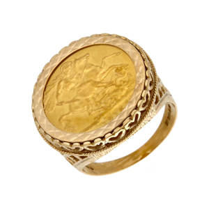 Pre-Owned 1915 Full Sovereign Coin In 9ct Gold Ring Mount