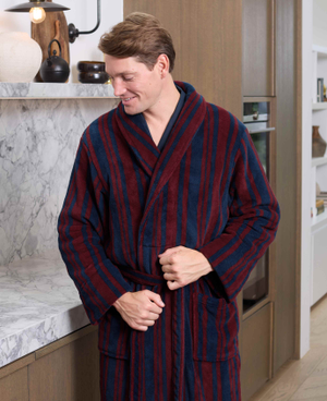 Navy Multi Stripe Super Soft Fleece Dressing Gown